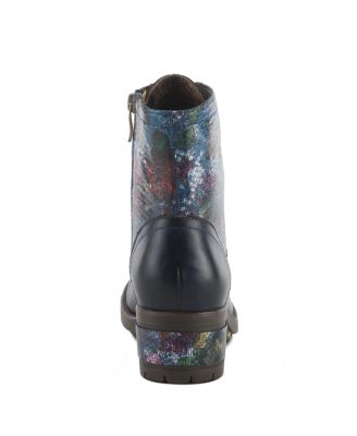 L Artiste Women s MARTY-MET Lace-Up Floral Metallic Boots with Faux Snakeskin Texture and Embossed Heel
