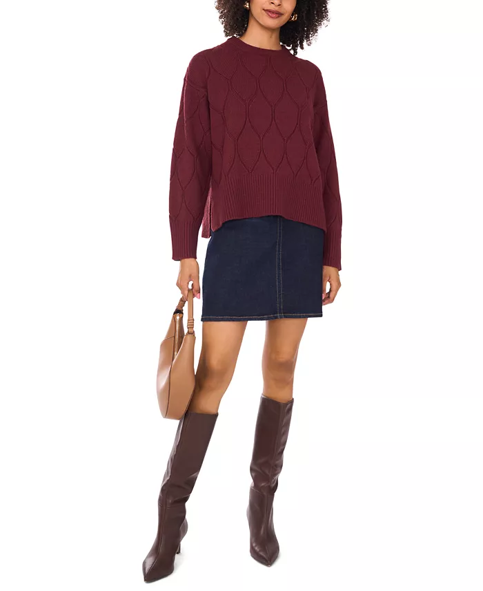 Women's Crewneck Textured Knit Pattern Long-Sleeve Sweater - thumbnail 6