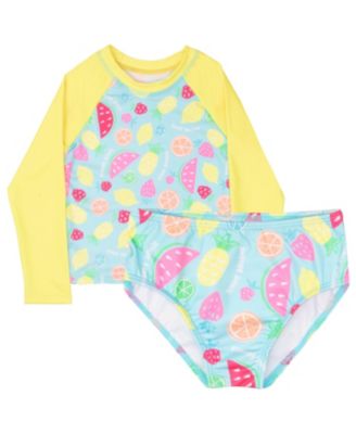 Girls Long Sleeve Rash Guard and Bikini Bottoms 2-Piece Swimsuit Outfit Set