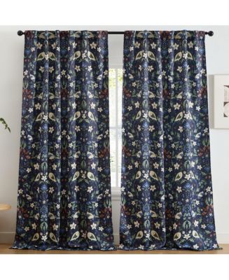 HLC.me Florence Floral & Birds Patterned Window Back Tab Rod Pocket ...