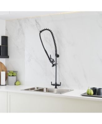 Commercial Restaurant Pull Down 2-Handle Wall Mount Pre-Rinse Spray Utility Kitchen Faucet in Matte Black