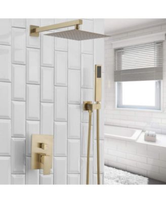 Luxurious Single Handle 2-Spray 10 in. Wall Mount Square Shower Head with Hand Shower Faucet