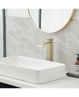 Waterfall Single Hole Single Handle Bathroom Vessel Sink Faucet With Supply Hose in Brushed Gold