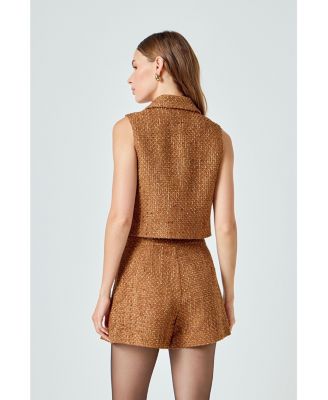 Women's Tweed Short Sleeveless Jacket