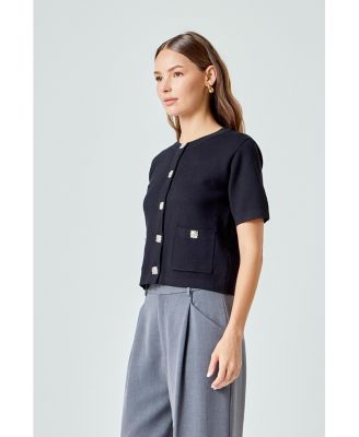 Women's Short Sleeve Jewel Button-Up Cardigan