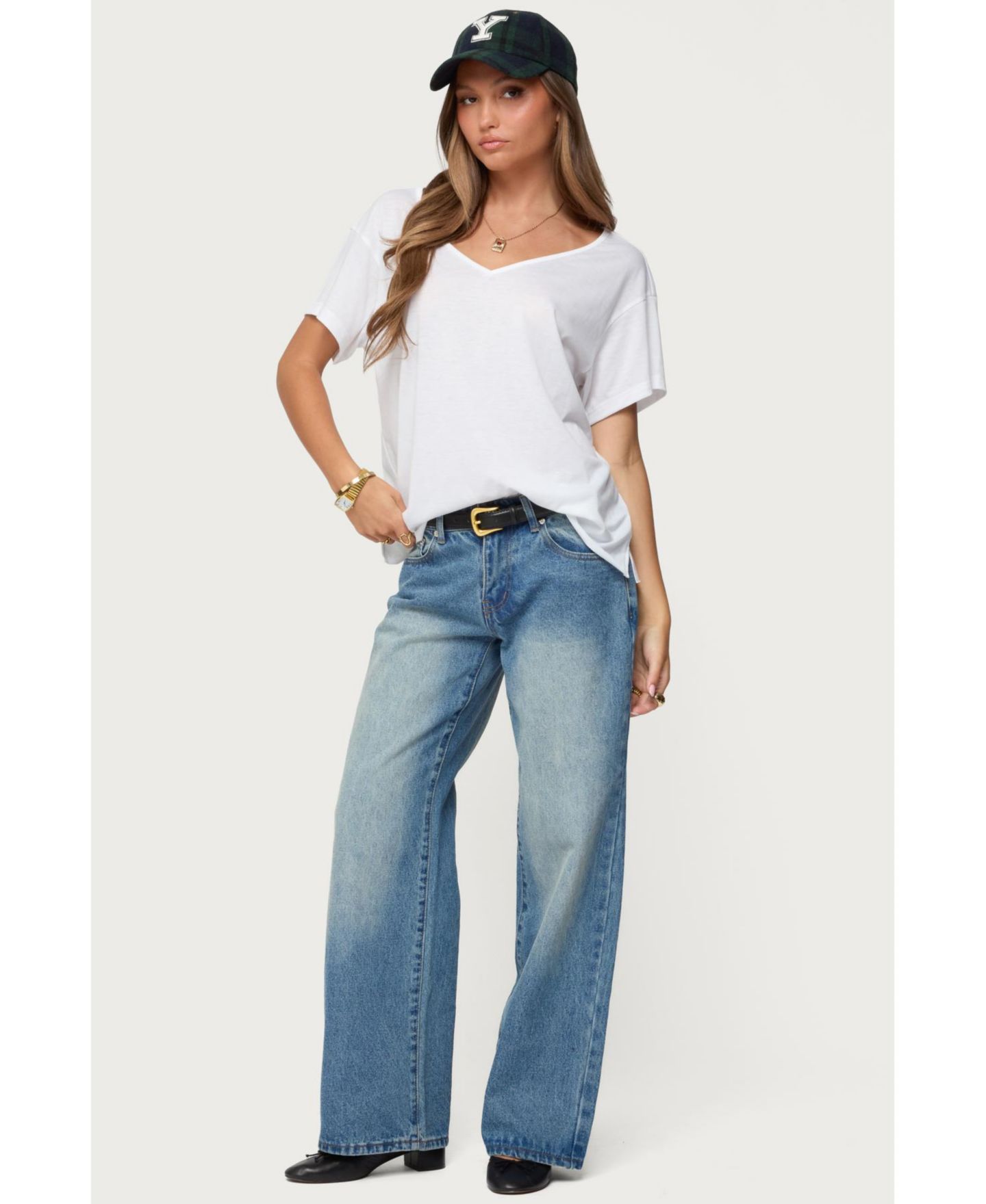 Женская футболка Edikted Sonora Oversized V Neck T, цвет: Белый — фото 3