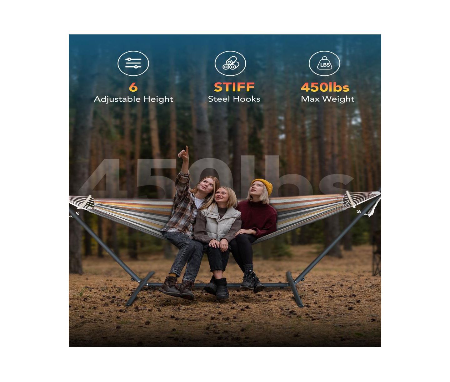 Детская игрушка Gyroor Heavy-Duty Steel Stand Double Hammock: Portable, Easy Assembly, 600lbs Capacity – Fit for Indoor/Yard/Camping/Outdoor — фото 6