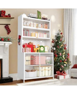 73'' Tall 6-Level Flip-Door Pegboard Metal Pantry Cabinet - Grey