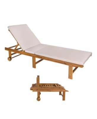 Mallorca Modern Classic Adjustable Acacia Wood Chaise Outdoor Lounge Chair with Cushion & Wheels