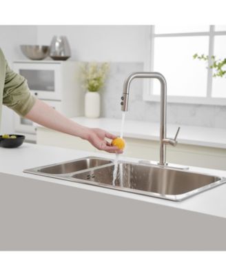 Single Handle Pull-Down Sprayer 1 Spray High Arc Kitchen Faucet With Deck Plate in Brushed Nickel