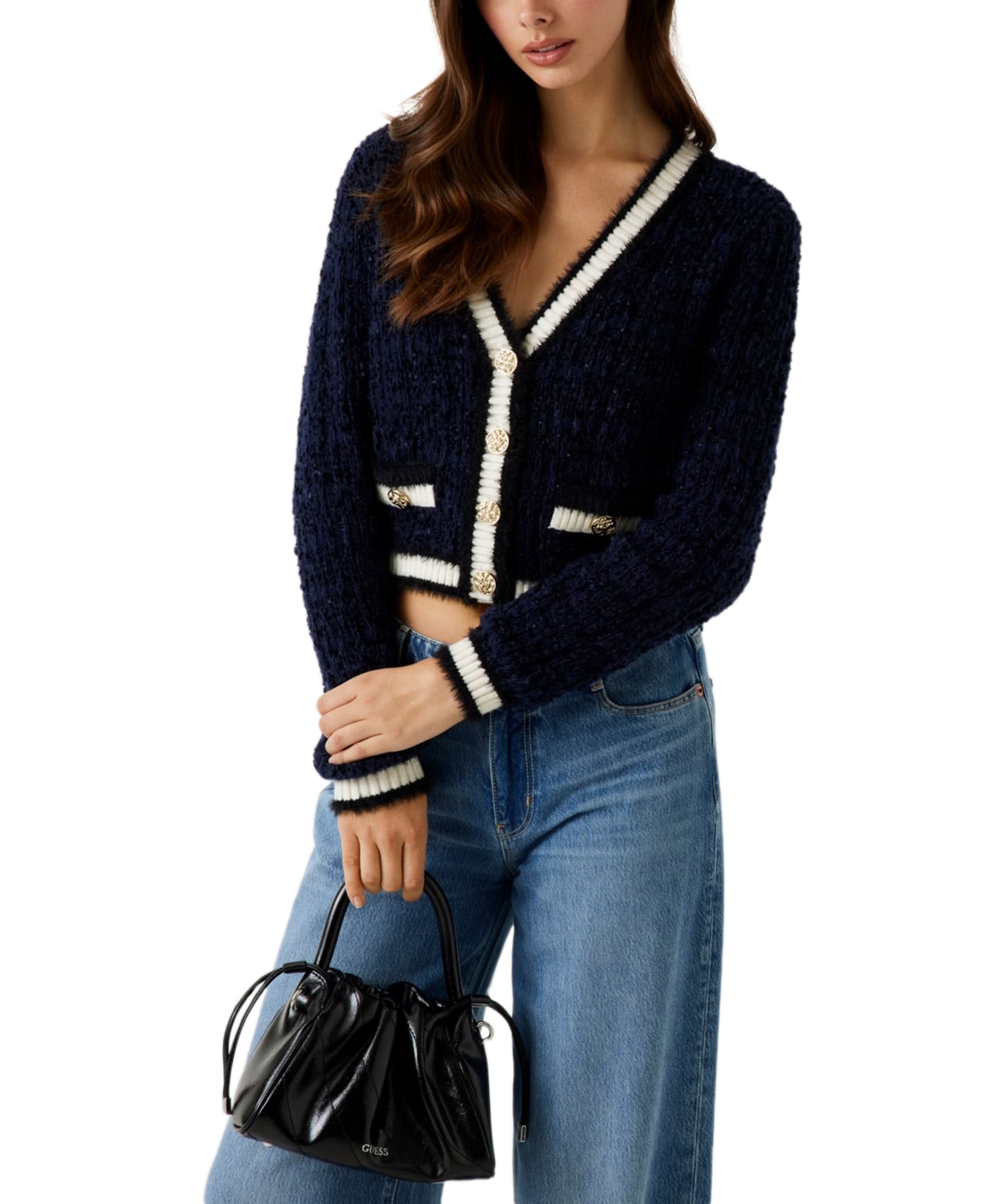 Guess Women's Aomori Tape Detail V-neck Sweater In Blue