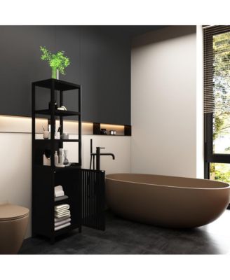 BLACK Slim Tall Cabinet Shutter Door +3 Tier Shelves