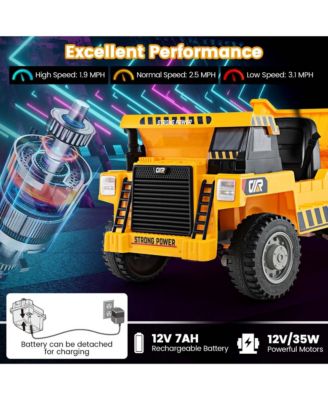 Kids Ride-On Dump Truck with Wireless Connection Music LED Lights Soft Start