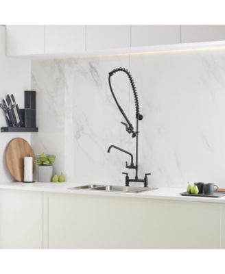 Commercial Restaurant Pull Down 2-Handle Wall Mount Pre-Rinse Spray Utility Kitchen Faucet