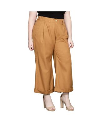 Plus Size Pleated Front Cropped Wide Leg Pants