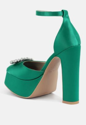 Womens Pearls Brooch Detail Platform Block Heel Sandals