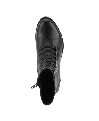 Garibaldi Leather Mid Boot with Decorative Lace and Button Detail on Block Heel