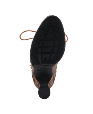 L Artiste Women s ROSELIA-FLOW Baroque Floral Lace-Up Boots with 3D Rose Applique and Sculpted Heel