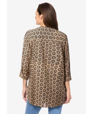 Plus Size Within Rayon 7-Day Three-Quarter Sleeve Tab-Front Tunic Top
