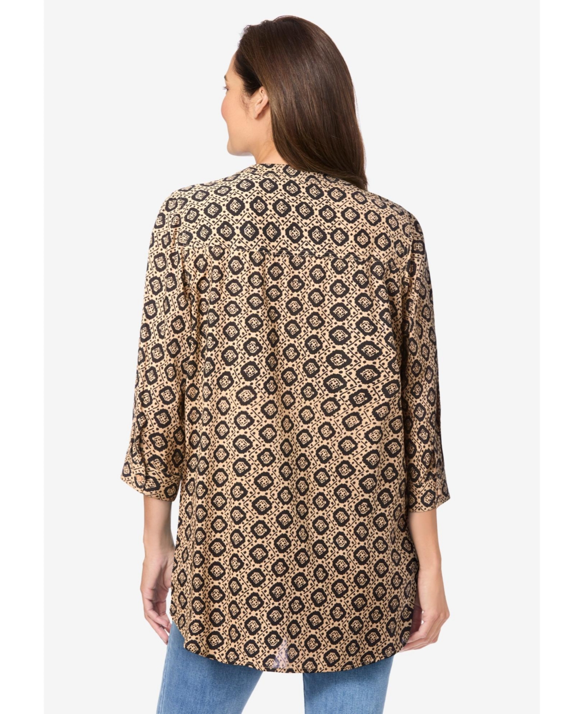 Woman Within Plus Rayon 7-Day Three-Quarter Sleeve Tab-Front Tunic