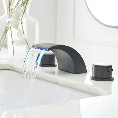 8 in. Widespread 2-Handle Bathroom Faucet With Led Light And Pop Up Drain in Matte Black