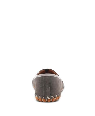 Kathaleta Suede Slip-On Comfort Flats with V-Elastic Notch, Arch Support & Removable Insole