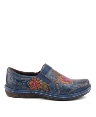 L’Artiste Women’s ANNAWAN Floral Embossed Handpainted Leather Comfort Slip-On Shoes with Stretch Gore and Padded Collar