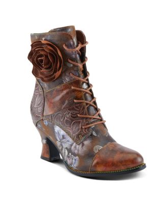 L’Artiste Women’s ROSELIA-STUNIN Lace-Up Booties with Handpainted Floral Details, Rainbow Stitching & Salsa Heel