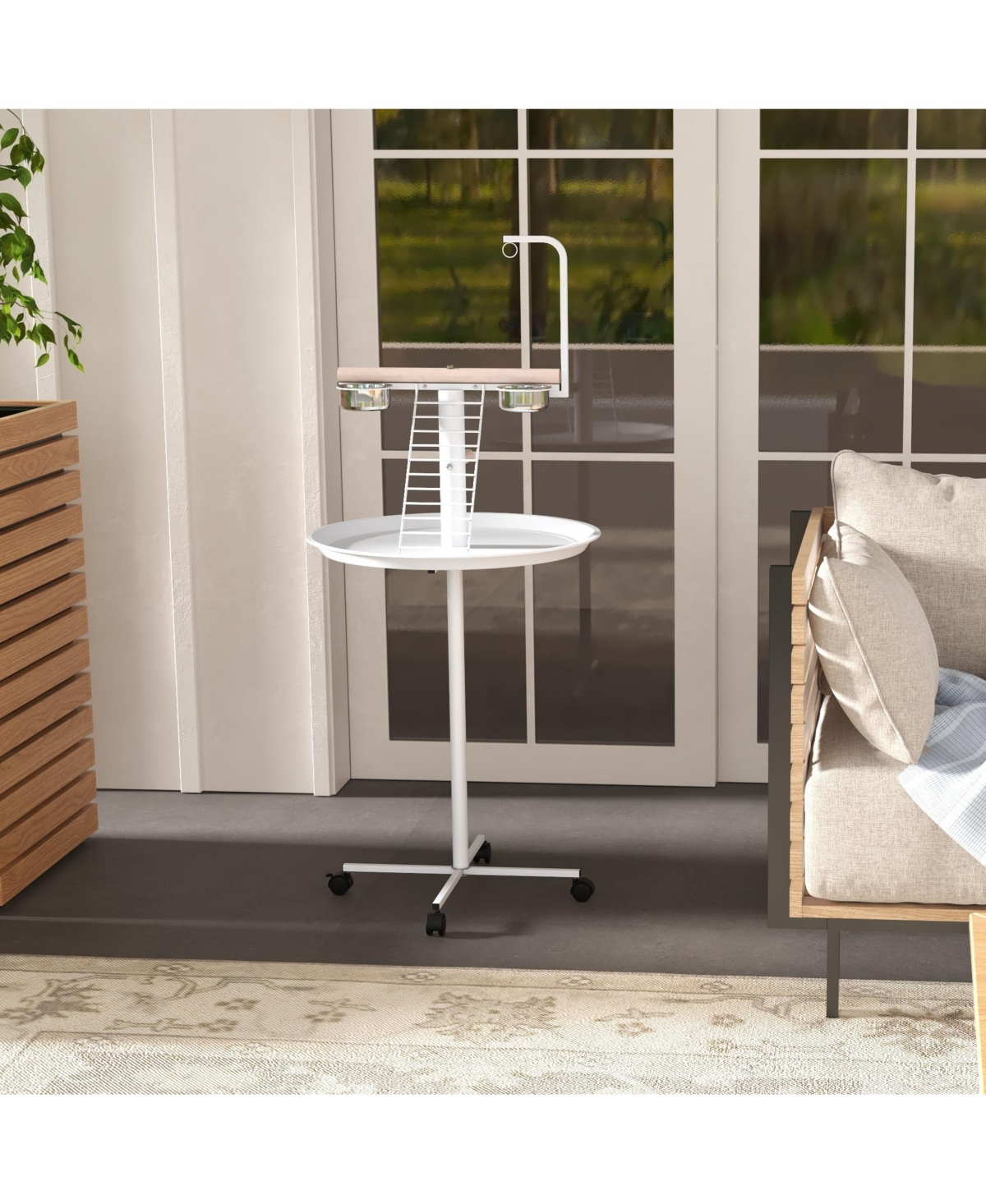PawHut Bird Sd with Wheels, Perches, Feed Bowls, Round Tray for Parrot