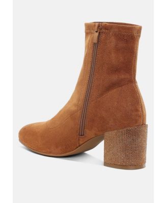 Womens Chena Rhinestones Embellished Block Heel Boots