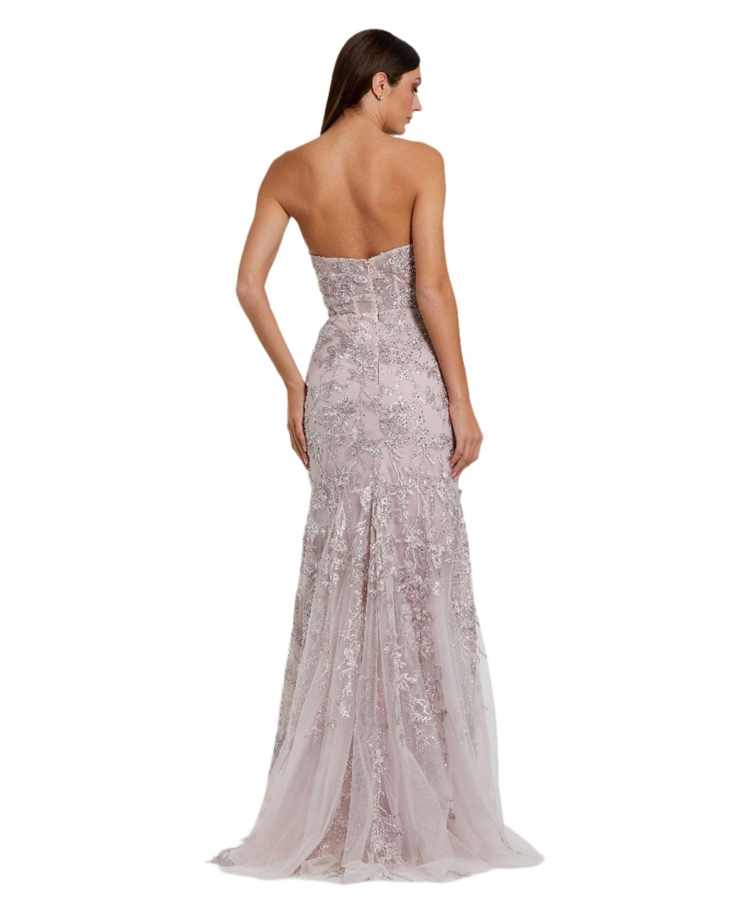 Women's Strapless Beaded Applique Mermaid Gown With Flower