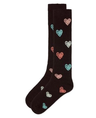 Big Girls Ribbed Cotton Blend "Multi Graffiti Hearts" Knee Sock
