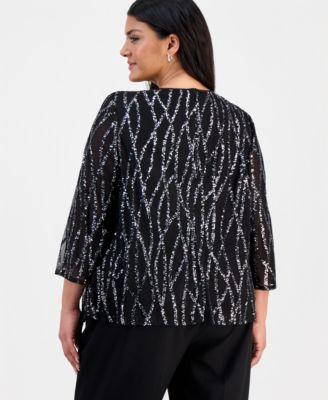 Plus Size Sequin Jacket And Tank Set