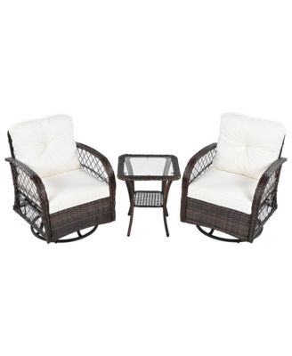 - 3-Piece Rattan Patio Set with Swivel Chairs & Table - Brown
