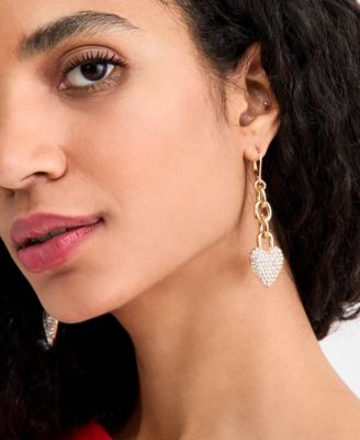 Pav&eacute; Heart Chain Linear Drop Earrings, Macy's Exclusive