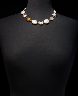 Disc, Stone & Imitation Pearl All-Around Collar Necklace, 18" + 3" extender, Macy's Exclusive 