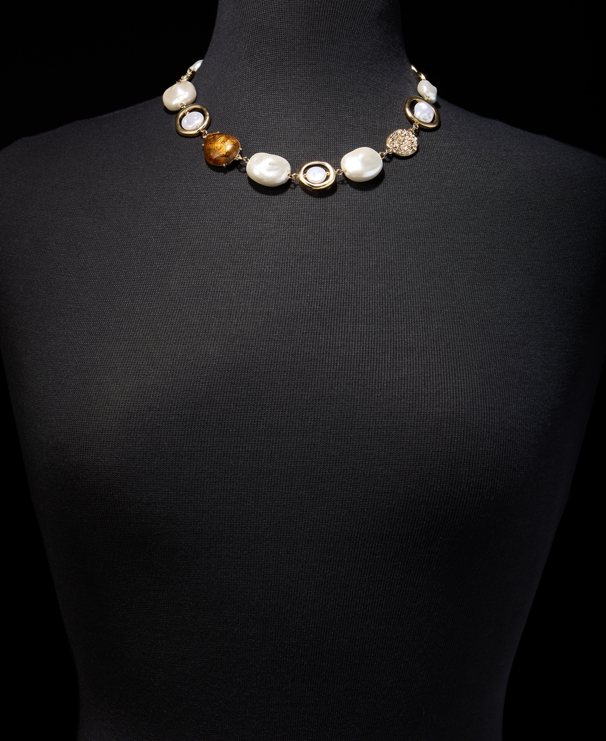 Style & Co Disc, Stone & Imitation Pearl All-Around Collar Necklace, 18" + 3" extender, Macy's Exclusive