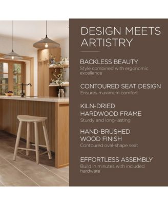 Luna Counter Stool in Light Oak Wood Finish, Set of 4