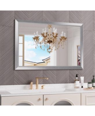 Bathroom Mirror, 48" x 32" Inch Thick Metal Framed Wall Mirrors for Bedroom, Rectangle Wall-Mounted Mirrors in Silver(Horizontal/Vertical)