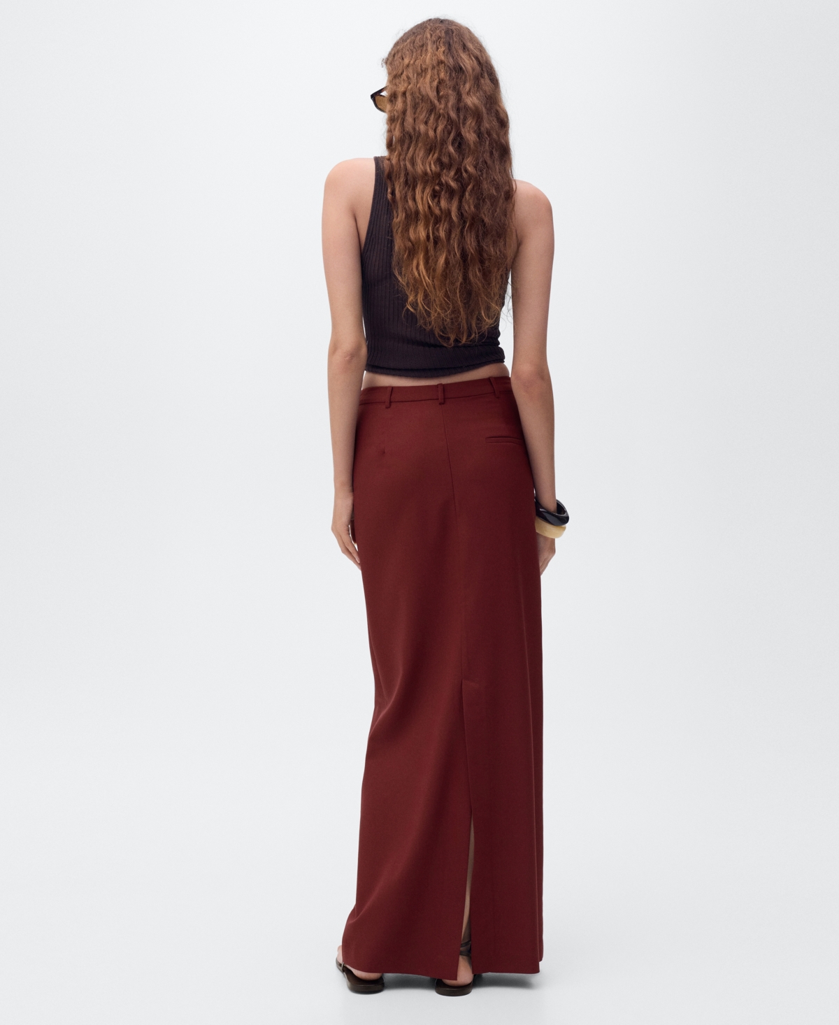 Mango High Waist Pencil Skirt In Burgundy