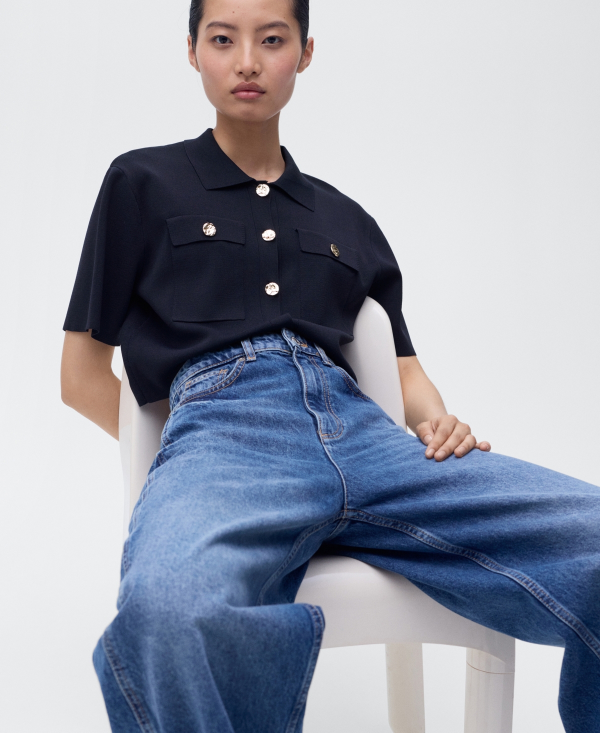 Mango Short Sleeve Cardigan In Blue