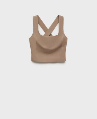 MANGO - Women's Linen-Blend Cross-Back Top