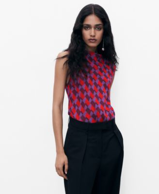 MANGO - Women's Draped Collar Printed Blouse