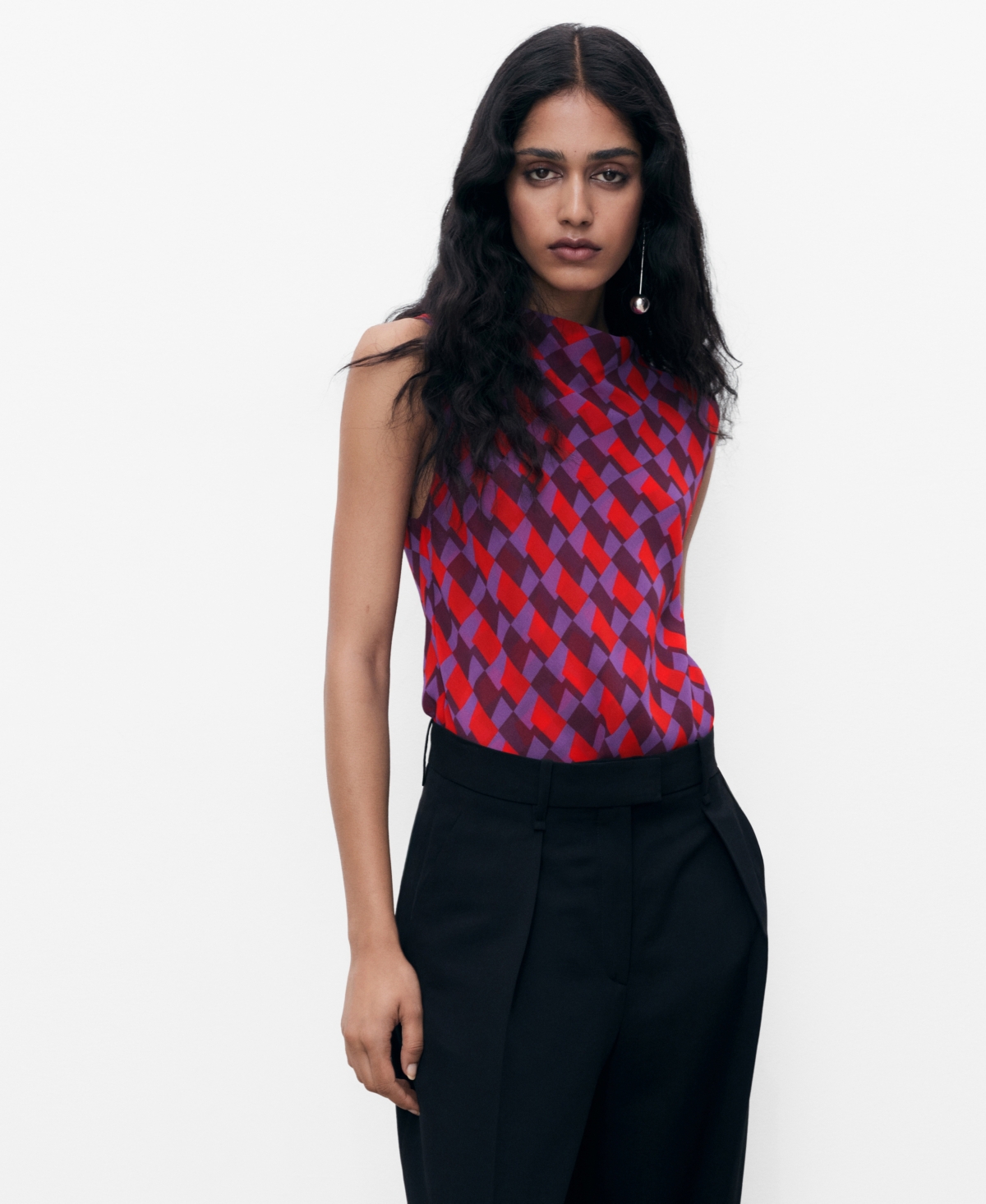 Mango Blouse Imprimée Col Drapé Violet - Femme - S -  In Red