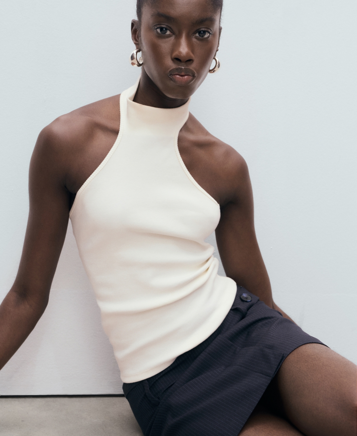Mango Pinstriped Short Skirt Navy In Black