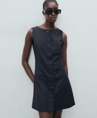 Women's Concealed Buttons Pinstripe Dress