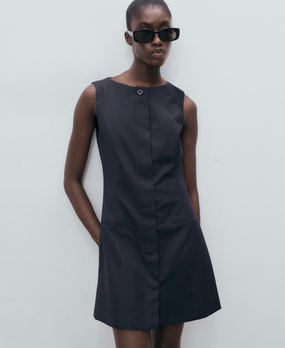 Mango Sleeveless Pinstripe Minidress In Black