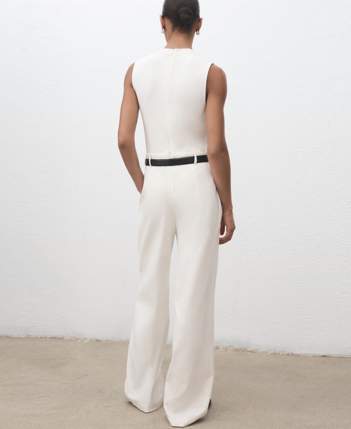Mango Sleeveless Belted Wide Leg Jumpsuit In White