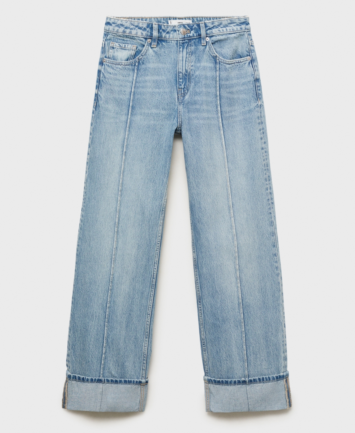 Mango Women's Turn-up Hem Wide-leg Jeans In Blue