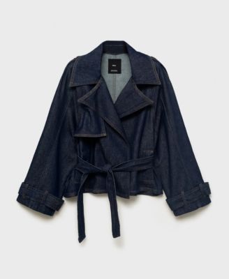 Women's Belted Short Denim Trench Coat